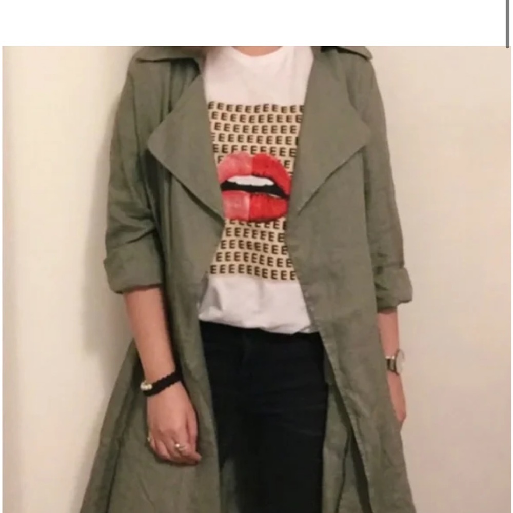 Cynthia Rowley 100% Linen Trench Coat Green Belted Size S Minimalist Lightweight - Picture 14 of 14